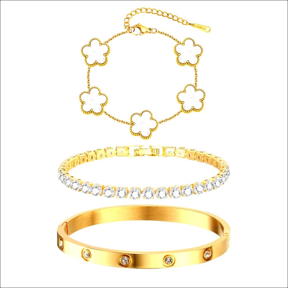 Stackable Gold Plated Bracelet Set, 3pcs Stainles… - image 1